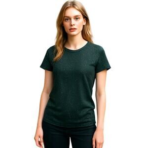 🍒 APT. 9 Essentials Sparkly Tee Size XS Dark Green Silver Glitter Short Sleeve